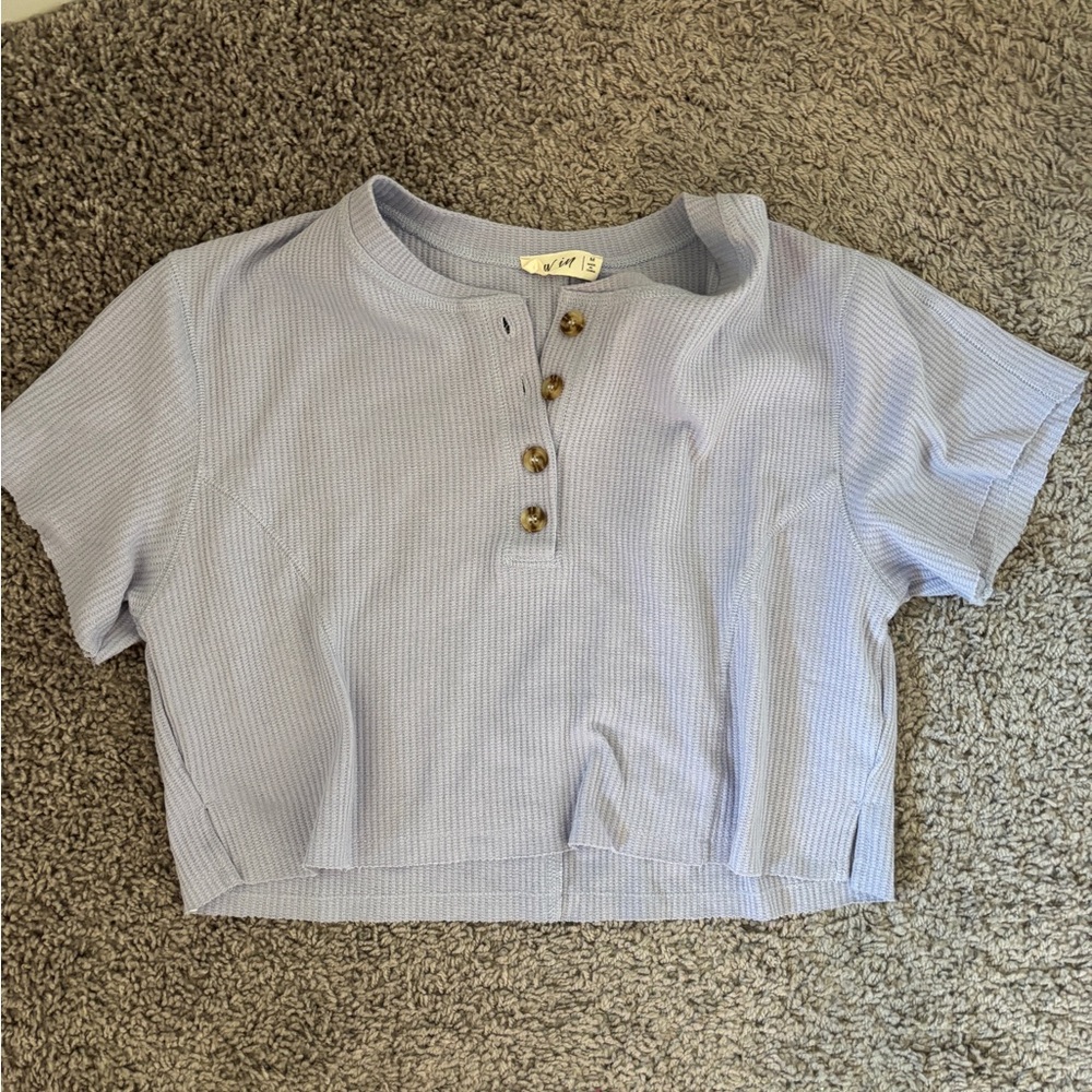 Light Blue Cropped Button-Up Top